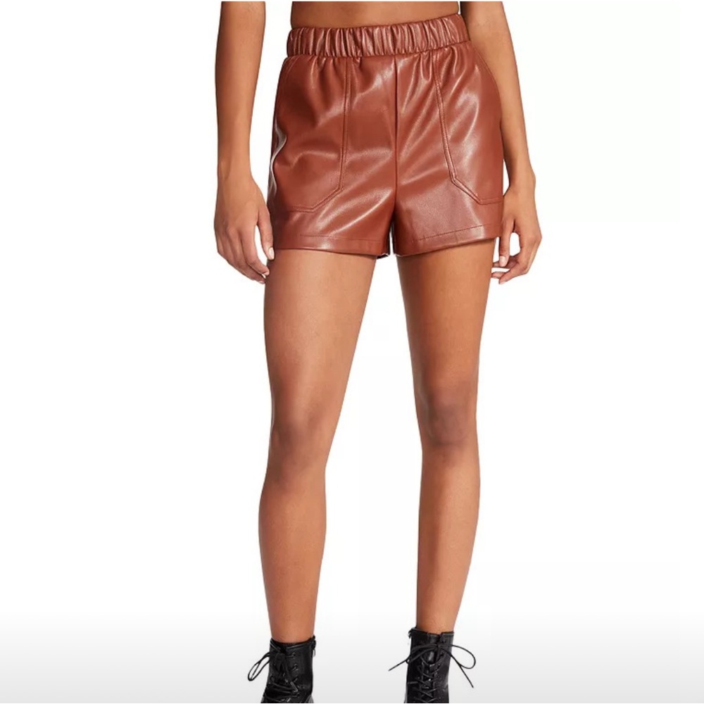 Bb Dakota faux the record cognac brown faux leather shorts
